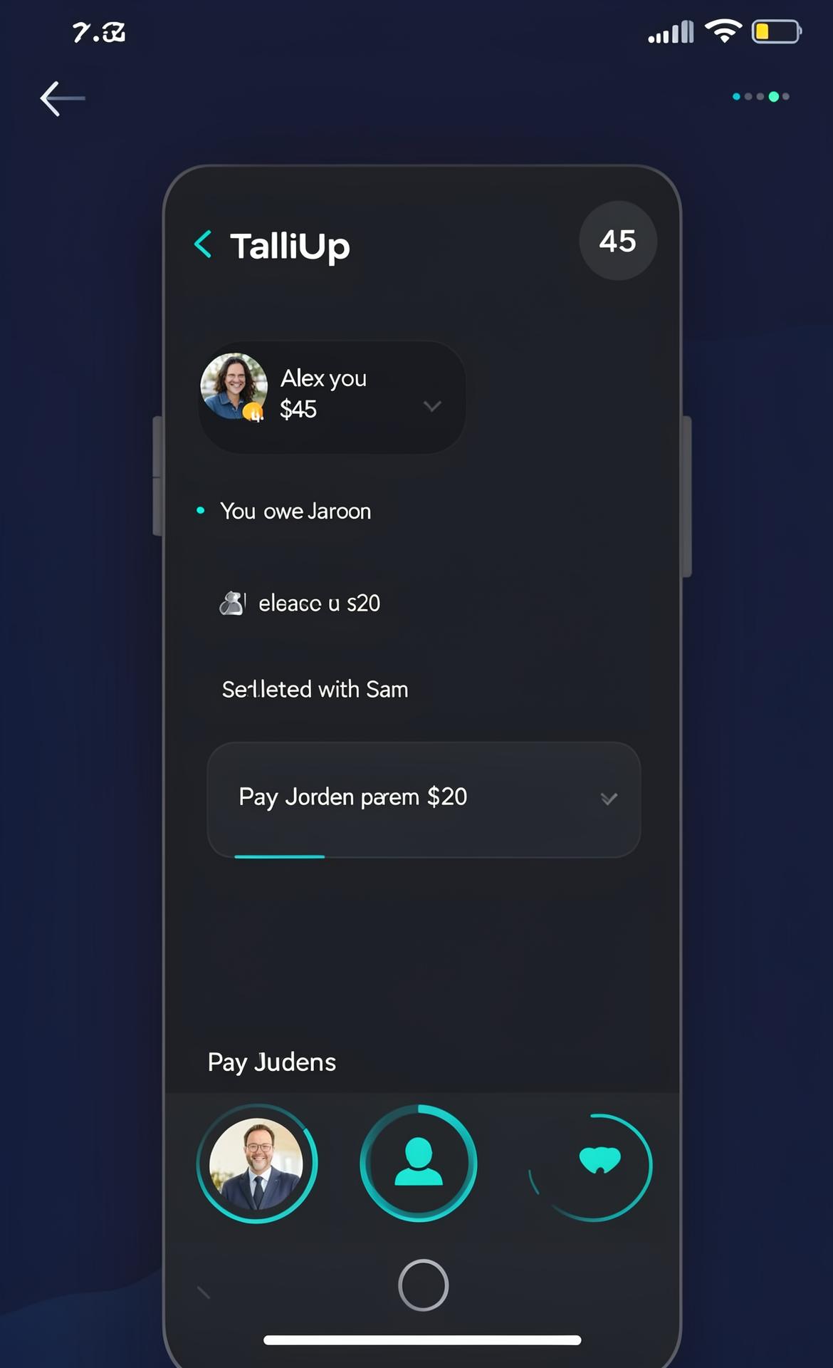 TalliUp People tab showing balances and settle-up suggestions